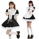 [AOTYP] メイド服 メイドコスプレ フリル付き レディース ワンピース 可愛いメイド 女装 半袖 ショート丈 メイドカフェ こすぷれ イベント パーティー 文化祭 ハロウィン ブラックM