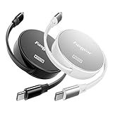 Fasgear 240W PD3.1 両引きタイプ 巻取り式 USB Type-C to Type-Cケーブル 4段階長さ調節 (0.3/0.6/0.8/1m) 5A急速充電Type Cケーブル 絡まり防止 コンパクト収納 iPhone 17/16/15 Pro Mac-Book Pro Galaxy S25 Switch 対応 (ブラック/シルバー)
