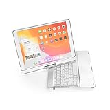 Moogukadan 360度回転 iPad 10.2インチ第7 8 9世代/ Air3 Pro10.5インチ用のキーボードケース タッチパッド搭載 7色のバックライト 一体型 ワイヤレス Bluetoothキーボード (銀（360°回転）)