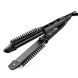 Amzdeal ヘアアイロンブラシ ストレート カール アイロン 3in1 【アルガンオイルプレート ツヤツヤ髪に】マイナスイオン ロールブ
