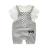 Cutelove 子供服 半袖Tシャツ+サスペンダーパンツ 夏 ネクタイ柄 男の子 女の子 キッズ 男女兼用 赤ちゃん 可愛い 綿 柔らか 素敵 半袖 上下セット オーバーオール