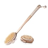 Pretty See 木製ボディブラシ 豚毛100％ 毛穴洗浄 角質除去 血行促進 背中マッサ...