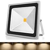 Warmoon Outdoor LED Flood Light, 50W Warm White 3200K Waterproof Security Lights with 3-Prong US Plu