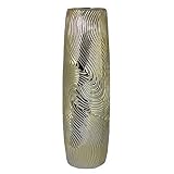 Essential D?cor Entrada Collection Swirl Texture Ceramic Vase, 23.5 by 7-Inch, Silver [並行輸入品]