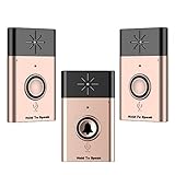 monkeyjack 300 M範囲ワイヤレスドアチャイムドアチャイムボタンGolden Bell with音声インターコム1送信機+ 2受信機ホームセキュリティシステム