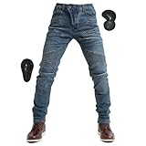 [RENHE] バイクパンツ メンズ ライダースパンツ デニム ライディングパンツ プロテクター 耐磨耗性 バイクズボン 春夏秋冬 バイクデニム ストレート レーシングパンツ ブルー1 Lサイズ