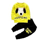 YUEGUANG キッズ 子供 ベビー服 綿100％ ルームウェア かわいい 長袖パジャマ 寝間着上下セット ガールズ ボーイズ ルームウェア (イエロー, 110cm)