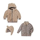 LittleSpring秋冬 ベビ服 男女兼用 かわいい 裏表着可 小木柄 フード付き フード取り外し可能 コート90