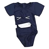 Spinas（スピナス） ベビー キッズ 水着 ワンピース モンスターの口があんぐり ユニークなデザイン 半袖 オールインワン 女の子 男の子 75cm~115cm 全2色（ネイビー ピンク）