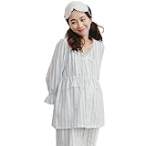 [アビコ]ABICO マタニティ パジャマ 可愛い 春夏 レース Vネック ストライプ 2重ガーゼ 綿 授乳服 授乳口付き ウエスト調節 妊婦服 産前 産後 ゆったり ルームウェア