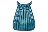 Urban Trends Collection 43033 4 Piece Ceramic Large Gloss Blue Owl Figurine with Ribbed Design Body,