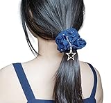 【Owplus】シフォンシュシュ おしゃれ 大人可愛いリボン髪ゴムっぽい通勤シュシュ 大きめ ボリュームレディースエレガントネイビーヘアゴム