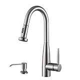 Ruvati RVF1229K1ST Pullout Spray Kitchen Faucet with Soap Dispenser, Stainless Steel [並行輸入品]