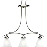 Progress Lighting P4325-09 3-Light Linear Chandelier with Etched Glass, Brushed Nickel [並行輸入品]