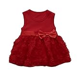 菲服 赤ちゃん 女の子TUTU ドレス ノースリーブ 花の弓プリント ドレス（60-100CM） (レッド, 75)
