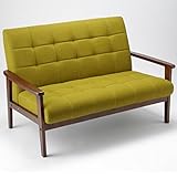 ソファ 2人掛け 【 グリーン 色 】 ソファー 布地 北欧 北欧風 コンパクト ファブリック カジュアル カラフル ブロック調 レトロ 木製 (グリーン)