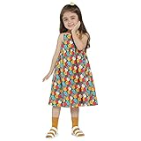 S&T　キャミソールワンピース　子供服　女の子　小花柄　ハイウエスト　膝丈　ノースリーブ　綿製　春夏　100