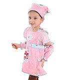 女の子防水ベビー授乳用ペイントスモック花エプロンピンク、2-5歳