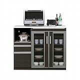 幅120cm キッチンカウンター 食器棚 レンジ台 完成品 (ブラック木目)