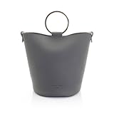 リングハンドル バケツ型 ショルダーバッグ 2way リングハンドル バッグ ゴールド リング バッグ 2WAY フェイク レザー レディース 斜めがけ トートバッグ (グレー)