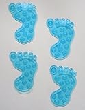 (4) - Non Slip Bathtub Appliques with Suction Cups for Added Stability, Blue Feet Mats Easy to Apply