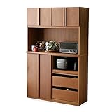 LOWYA （ロウヤ） 食器棚 キッチンボード 木目調 オープンスペース スライド収納 半完成品 コード穴付き タイプＢ 幅119cm おしゃれ 新生活 ヴィンテージブラウン