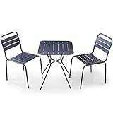 LOWYA （ロウヤ） ガーデンセット 3点セット 選べる4タイプ 雨に強い マットスチール スタッキングチェア コンパクト ガーデンテーブル Btype ダークグレー