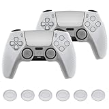 PlayVital ps5コントローラー対応用保護カバー、改良型シリコンカバー充電ステーションに対応、サムグリップキャップ12個やステッカー4枚付属、3Dスタッド加工、グリップ付き滑り止めや耐衝撃コントローラーグリップカバー【クリア】2セット
