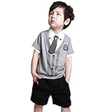 YUEGUANG ベビー服 シャツ ショートパンツ 上下セット春秋 男の子 半袖セット 紳士服 フォーマル ネクタイ付 半袖 普段着 新生児 幼児 結婚式 出産祝い 撮影 記念日 誕生日 (120cm