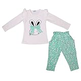 Dovewill ベビー　ガール　綿　長袖　蝶結び　シャツ　ズボン　上下セット　部屋着　柔らかい　全3色4サイズ - ライトグリーン, 110