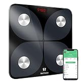 体脂肪計 スマート BMI スケール デジタル バスルーム ワイヤレス体重計 体組成計 スマートフォンアプリ付き Bluetooth付き 380ポンド (ディープブラック)