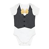 (アイム)iiniim　ベビー　短袖　フォーマル　ロンパース　蝶ネクタイ　紳士　カバーオール　子供スーツ　新生児　連体服　子供服　ボーイズ用　お食い初め　記念撮影　寝相アート 誕生日　プレゼント ホワ