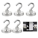 Phoebe マグネットフック 超強力 磁石フック 5個入 垂直耐荷重35kg 金属製 直径3.2cm 高さ4cm シルバー キッチン用　オフィス用 業務用　浴室 お風呂 壁掛け用