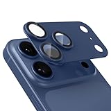 Tomakaカメラフィルム iPhone17 pro max用 カメラ保護 9H強化ガラス アルミ合金 一体型アイフォン17 プロマックス レンズカバー 耐衝撃 全面保護 いphone17 pro maxカメラカバー 露出オーバー防止 黒縁取り AR超高透過率 プロテクター (ブルー)