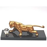 風水グッズ 虎 とら 置物 願い虎 金の虎 大サイズ全長約19ｃｍ レインボー水晶（アイリスクォーツ、虹色水晶）付