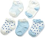 （ Angel Kids ） ベビー キッズ ソックス 靴下 5足 セット コットン キッズ 水玉 星模様 (0～1才（8～10㎝）, ライトブルー)