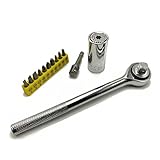 SODIAL ユニバーサルラチェットレンチ修理ツール7-19mmハンドル+ Cle +コネクティングロッド+ドリルアダプター