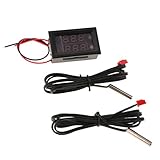 F Fityle デュアルディスプレイ 温度計　高精度　防水 NTC 金属プローブ　表示色：赤+青/赤+赤　 - 赤+赤