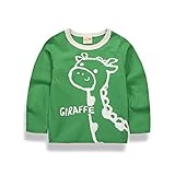 PANCY 子供服 春秋 長袖 Tシャツ キッズ トレーナー 丸い襟 男の子 女の子 可愛い 動物柄 くま キリン ゾウ(グリーン,120cm)