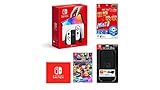 Nintendo Switch(有機ELモデル) Joy-Con(L)/(R) ホワイト+【任天堂ライセンス商品】Nintendo Switch (有機ELモデル)専用有機EL保護フィルム 多機能+Nintendo Switch 専用 スマートポーチEVA ブラック+ マリオカート8 デラックス - Switch (【Amazon.co.jp限定】Nintendo Switch ロゴデザイン マイクロファイバークロス 同梱)
