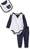 U.S. Polo Assn. Baby Boys' Long Sleeve Henley Creeper Denim Knit Pant and Bib White 3-6 Months [並行輸入