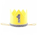 可愛いバースデークラウン 誕生日のミニ王冠 ハーフバースデー 1シール付き プリンセス 撮影　記念写真　お宮参り 結婚式 プレゼント 100日祝い　ゴムバンド　イエロー
