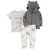 カーターズ carter's 男女兼用ダークグレーくまフード付きジャケット上下3点セット (6months(61-67cm)) [並行輸入品]