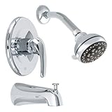 LDR 950 53504CP Chrome Single Lever Handle Tub and Shower Faucet, 5 Function Shower Head, Single Han