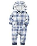 カーターズ ロンパース carter's 男の子用白x青ブロックチェック耳付きフードフリース地ジャンプスーツ (12months(72-78cm)) [並行輸入品]