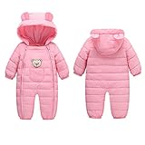 YUEGUANG ベビー服 新生児服 カバーオール ダウンロンパース 女の子 男の子 ジャンプスーツ ウンコート 防寒 保温 秋冬用 赤ちゃん 可愛い 爬行服 フード付き アウターウェア (80cm,