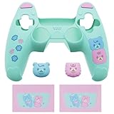PlayVital ps5コントローラーに対応用シリコンカバー、可愛いクマスタイルカバー付けたまま充電ステーションにも対応し、サムスティックキャップカバー&タッチパッドシール付属しています【グリーン＆レッド】