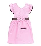 （ポルテボヌール) 【PORTE BONHEUR】 エプロン 水玉 ドット リボン フリル かわいい ガールズ 子供 用 給食 お弁当 作り 等に (01 ピンク（着丈49cm）)
