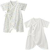 ミキハウス（ベビー）(mikihouse) ピュアベール 天使のはぐ 天竺コンビ肌着(白)＆コンビオール(水玉)２枚セット 60cm ブルー（15）