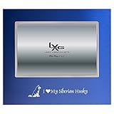4 x 6 Brushed Metal画像frame-i Love My Siberian Husky – ブルー